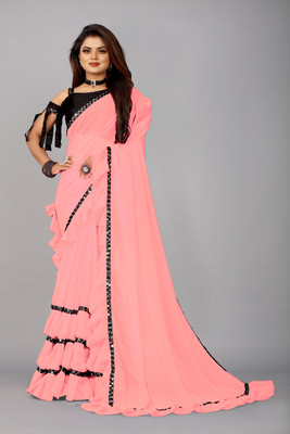 FIERTE Self Design Bollywood Georgette, Chiffon Saree(Orange)