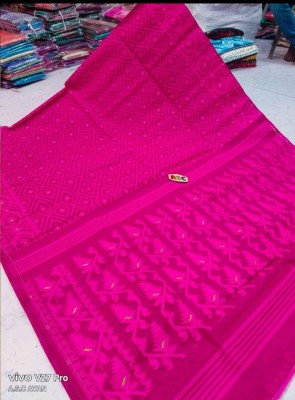 Hiya saree And Punjabi house Self Design Jamdani Cotton Blend Saree(Pink)