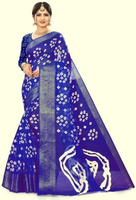 RUNAYA NX Printed Daily Wear Cotton Silk Saree(Blue)