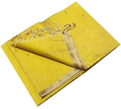 GR Handloom Self Design Bollywood Handloom Art Silk Saree(Yellow)