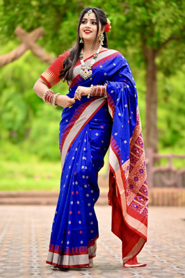 womensaree Woven Sambalpuri Cotton Blend Saree(Blue)