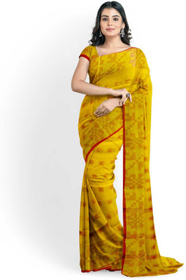 Dutta Self Design Tant Pure Cotton Saree(Blue)