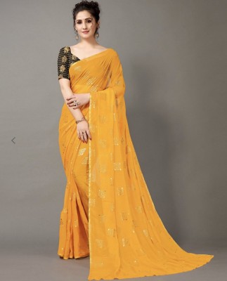 POSHNIKA Woven Bollywood Chiffon Saree(Yellow)