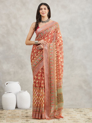 Janasya Printed Bollywood Cotton Blend Saree(Orange)