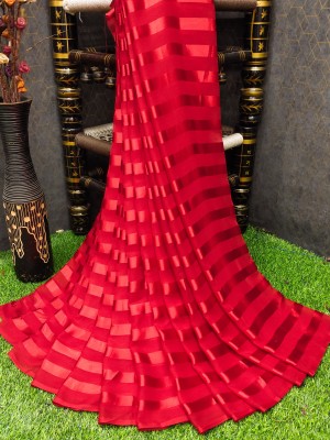 kashvi sarees Striped, Self Design Bollywood Satin Saree(Red)