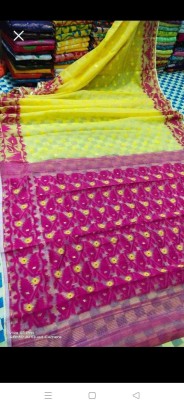 binita Self Design Jamdani Cotton Silk Saree(Yellow)