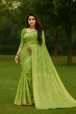 Suntex Woven Banarasi Cotton Blend Saree(Light Green)