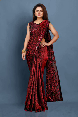 Amavii Embellished Bollywood Lycra Blend Saree(Maroon)