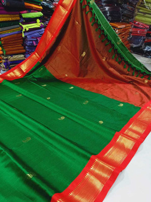 EBAAD TEXTILE Embroidered Paithani Cotton Silk Saree(Maroon)