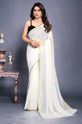REDFISH Printed Bollywood Chiffon Saree(White)