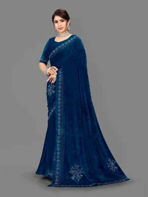 Julee Solid/Plain Bollywood Velvet Saree(Multicolor)