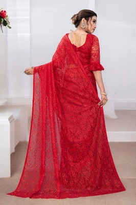 NEXA Self Design Bollywood Net Saree(Red)