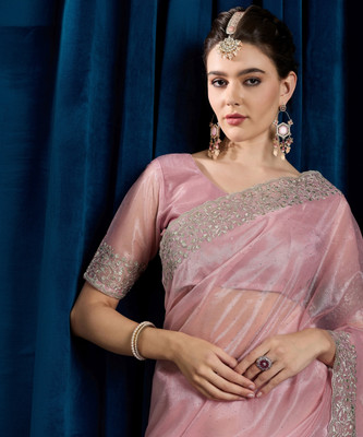 Sareemall Embroidered Bollywood Net Saree(Pink)