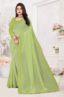 Aika Embellished Bollywood Lycra Blend Saree(Light Green)
