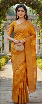 Sangeeta silk Floral Print Bollywood Silk Blend Saree(Yellow)