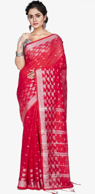 DAS TAXTILES Solid/Plain Chanderi Cotton Silk Saree(Red)