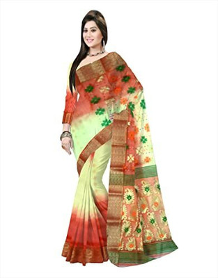 Pradip Fabrics Woven Tant Silk Blend Saree(Orange, Yellow)