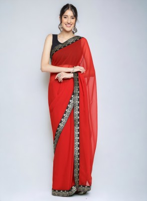 AMBUJAINTERNATIONAL Self Design Bollywood Georgette Saree(Red)