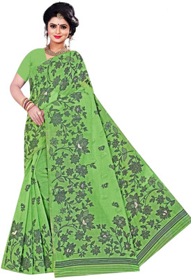 Radharani fusion Printed, Floral Print Bollywood Cotton Silk Saree(Green)