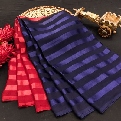 kashvi sarees Ombre, Striped, Self Design Bollywood Satin Saree(Red, Dark Blue)