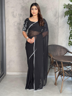 PATTARI Solid/Plain Bollywood Georgette Saree(Black)