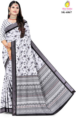 Yashoda Creation Digital Print Daily Wear Cotton Linen Saree(White)