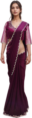 NANCY DESIGNER Solid/Plain Bollywood Georgette Saree(Purple)