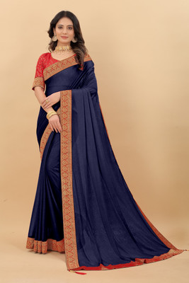 HouseOfCommon Printed Bollywood Lycra Blend Saree(Dark Blue)