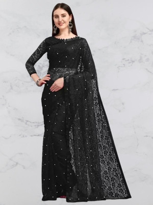 SwiftStyle Solid/Plain Bollywood Net Saree(Black)