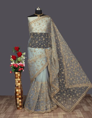 FASHION VILLA Embroidered Bollywood Net Saree(Grey)