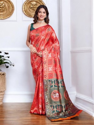 Cartyshop Self Design Banarasi Jacquard, Silk Blend Saree(Red)