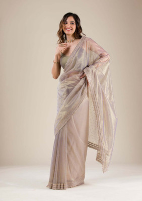 KOSKII Embroidered Bollywood Tissue Saree(Beige)