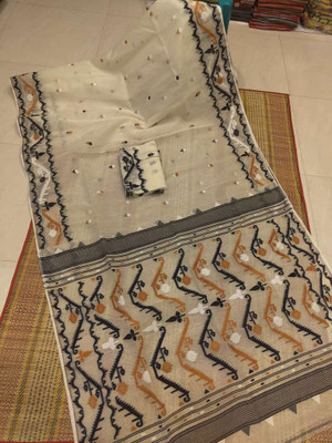 S.K. HOUSE Self Design Jamdani Cotton Silk Saree(Multicolor)