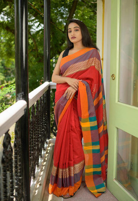 Lakshmi Boutique Self Design Handloom Cotton Blend Saree(Black, Maroon, Light Green)