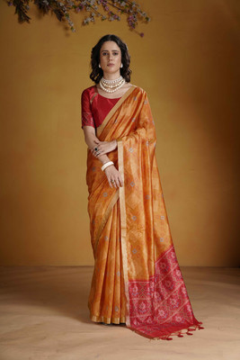 DRAVYA WOMEN Paisley, Self Design Handloom Jacquard, Art Silk Saree(Orange)