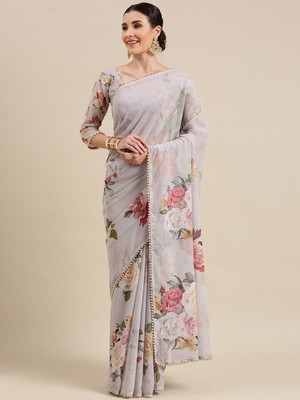 LookNbook art Printed Bollywood Georgette Saree(White)
