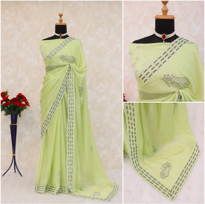 JENNYFEB Embellished Bollywood Pure Silk Saree(Light Green)