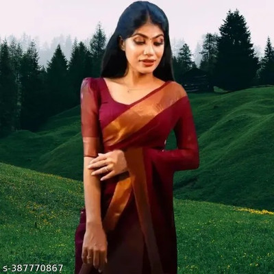 Amavii Solid/Plain Bollywood Chiffon Saree(Maroon)