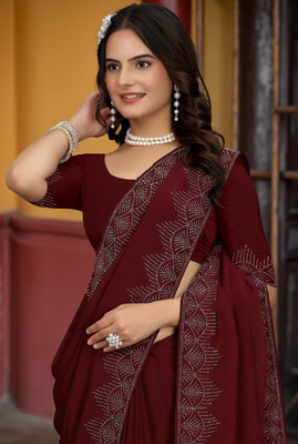 Banarasi wala Solid/Plain, Embellished Bollywood Georgette Saree(Maroon)