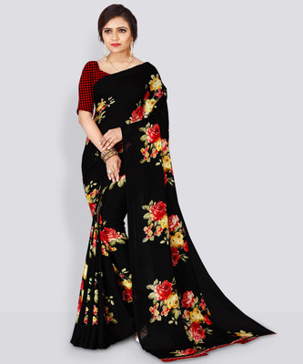 Anand Sarees Floral Print Daily Wear Georgette Saree(Black)