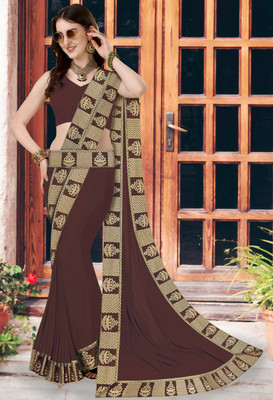 FabDaisy Printed Banarasi Lycra Blend Saree(Brown)