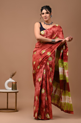 Pinkcity Trade World Printed, Color Block, Blocked Printed, Dyed Daily Wear Pure Cotton Saree(Red)