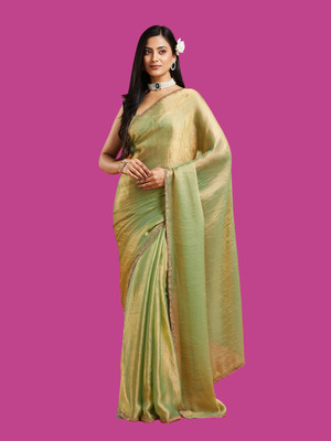 Croza Solid/Plain Bollywood Silk Blend Saree(Light Green)