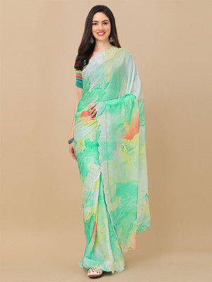 RekhaManiyar Digital Print Bollywood Chiffon Saree(Light Green)