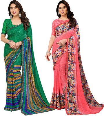 Anmi Embellished, Printed, Self Design Bollywood Georgette Saree(Pack of 2, Multicolor)