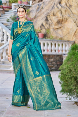 Sariya Woven Banarasi Jacquard, Silk Blend Saree(Light Blue)