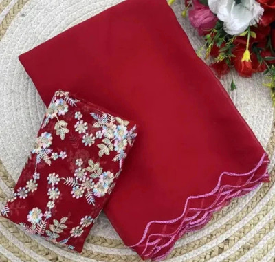 Bollytrend Printed Bollywood Georgette Saree(Red)