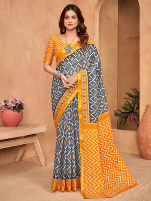 all about you Printed Daily Wear Silk Blend Saree(Yellow)