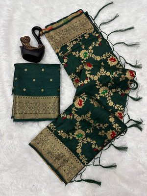GATISHVAM TEXTILE Woven Banarasi Jacquard Saree(Dark Green)