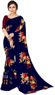 Dedkada Fab Floral Print Bollywood Georgette Saree(Dark Blue)